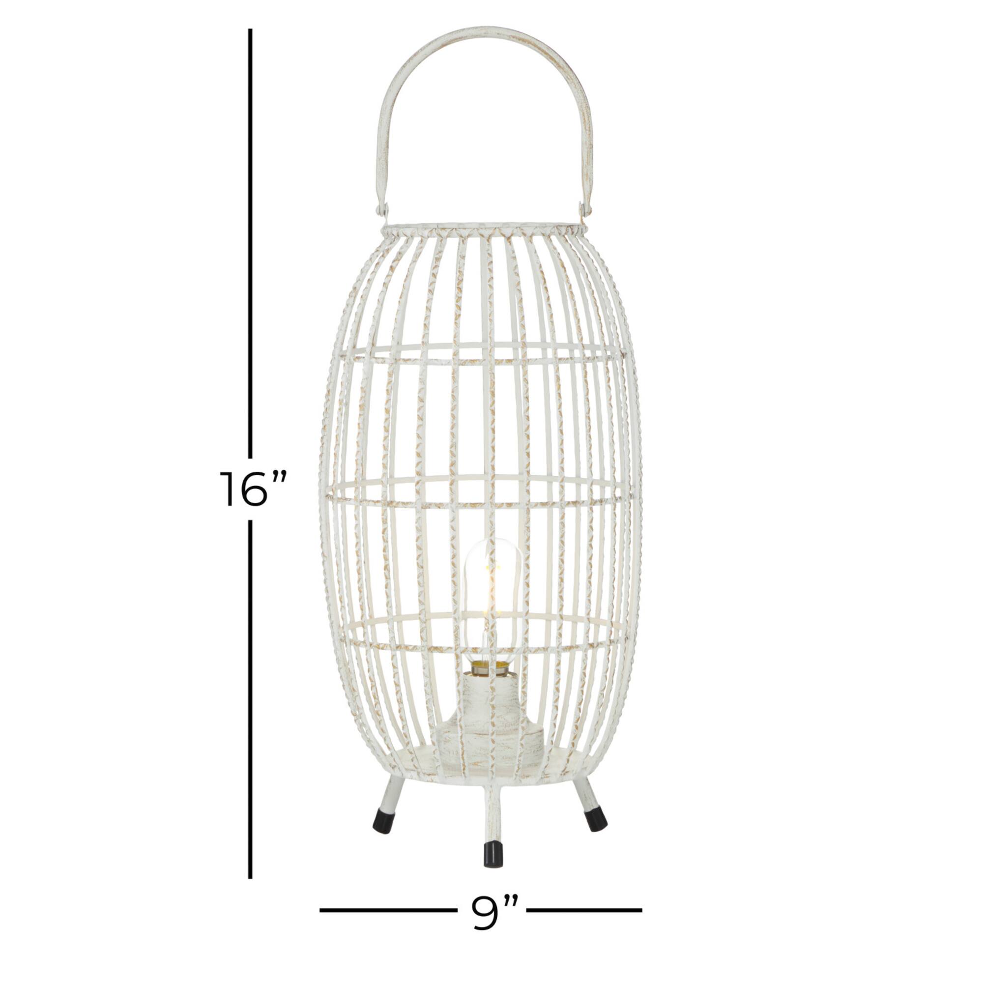 White Iron Modern Candle Holder Lantern, 16" x 9" x 9"